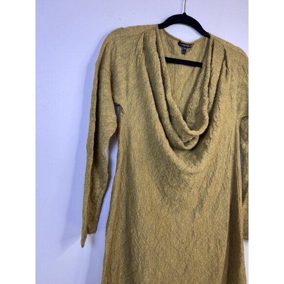 Eileen Fisher 100% Alpaca Wool Cowl-Neck Green Yellow Tunic Sweater Large - Picture 2 of 11